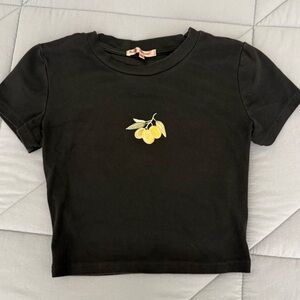 Black baby tee with lemons SIZE XS- LAST CHANCE